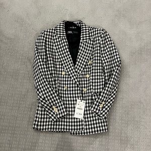 Zara double-breasted houndstooth blazer, size medium